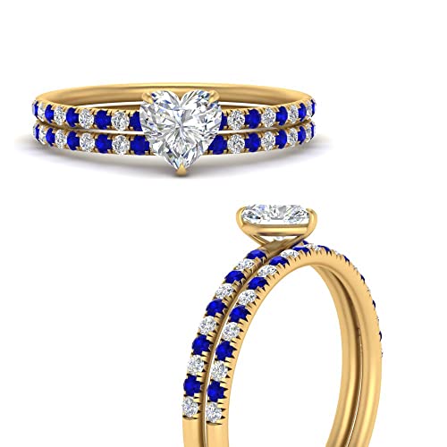Image of Choose Your Gemstone Pave Petite Ring with Matching Wedding Band Yellow Gold Plated Heart Shape Wedding Ring Sets Minimal Modern Design Birthday Gift Wedding Gift US Size 4 to 12