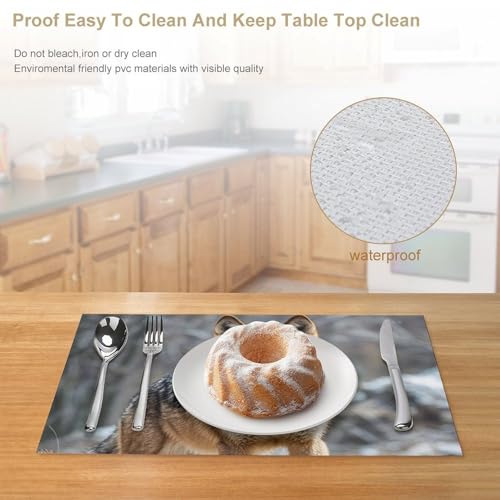 Sets de table imprimés loup en PVC lavables pour restaurant et salle - 5