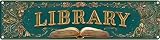 FWBOYSV Vintage Tin Library Sign Retro Metal Sign for Home Library - Multi-Purpose Metal Sign for Indoor Use Plaque 4x16 Inch