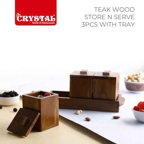 Image of Crystal Milano Premium Teak Wood Tray with 3 Bowls | Serve & Store | Ideal for Home & Restaurants | Handcrafted & Eco-Friendly