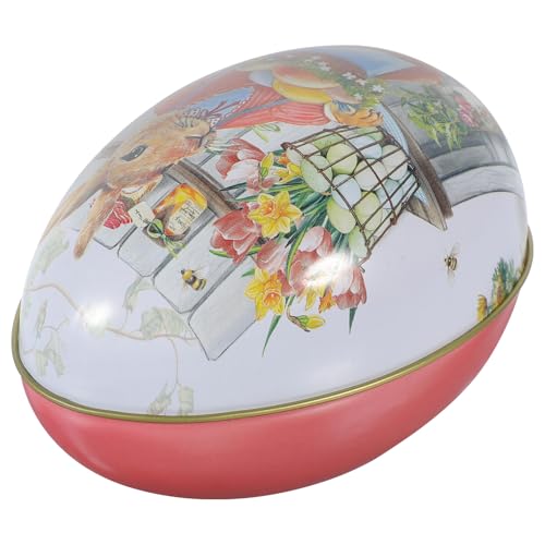 ULTECHNOVO Caja de galletas de hojalata decorativa de Pascua Conejito de colores, recipiente portamelusas portátil de tamaño mediano, accesorio fiesta Pascua
