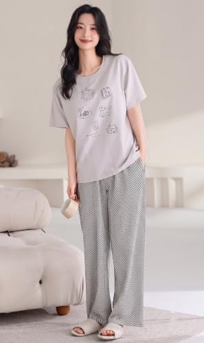 Image of GLASGO Women's Cotton Pajama Set with Top & Pants|| Korean Night Suit|| Lightweight Printed Set || Soft & Comfy Sleepwear for Girls & Women || LNS-3-$