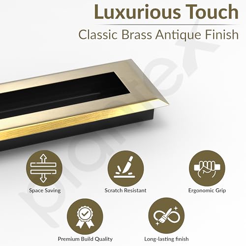 Image of Plantex Sliding Door Handle /Concealed Handle for Sliding Door /96mm Concealed Handle for Wardrobe /Kitchen Cabinet - Pack of 4 (Brass Antique)