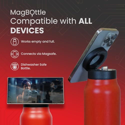 Image of ecoop MagBottle Insulated Bottle, Crimson Heat, 800ml | Smart Phone Compatible, Magnetic Phone Holder