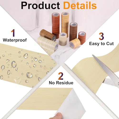 Image of PATIKIL Wood Grain Tape 12 inch x 32 ft, Self-Adhesive Wood Texture Repair Tape Realistic Wooden Effect Patch for Furniture Cabinets Floor Walls, Yellow Fir