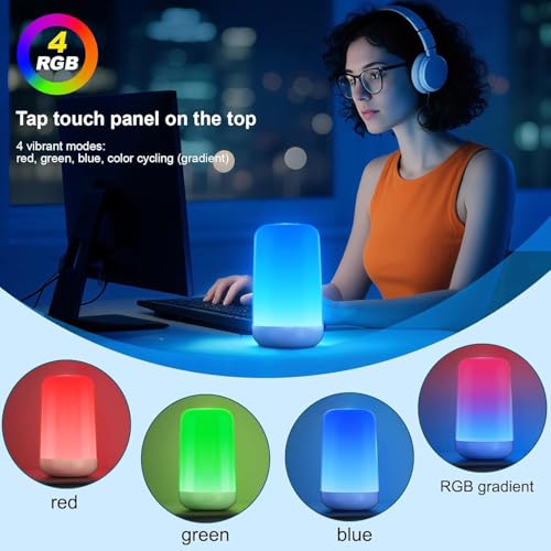 Image of Bedside Touch Lamp for Kids - LED Night Light with 3 Color Temperature, 7-Color Changing, Rechargeable 3600mAh Battery, Touch Control,Type-C Charging, Eye-Caring & Portable for Nursery,Bedroom