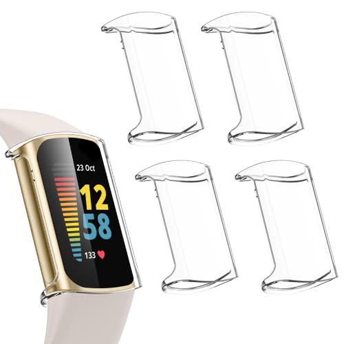 [4 Pack] Goton Compatible with Fitbit Charge 5 Screen Protector Case, Soft TPU Full Around Protector Cover Accessories for Fit bit Charge 5 Clear