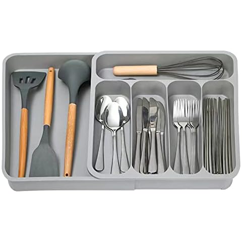 Kitchen Drawer Organizer Tray for Cutlery Utensils and Gadgets,Large Expandable Cutlery Organizer in Drawer,Silverware Organizer Storage Tray,Holding Flatware Spoons Forks Cover