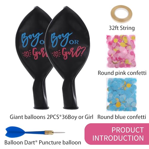 Ahqizfx 580085_1_BKYFSGQU Thickened Gender Reveal Balloon, 2Pcs Gender Reveal Confetti Balloons With Pink And Blue Confetti, 36 Inch Black Gender Reveal Balloons For Boy Or Girl, Baby Shower Gender Reveal Party Decoration Kit thumb #1