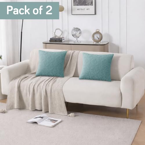 Image of HOKIPO 100% Leakproof Quilted Cushion Cover for Sofa 16x16 Inches, Set of 2, Cool Blue (AR-6280-SBL*2)