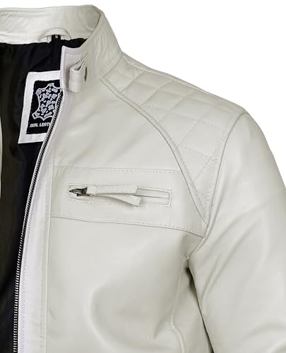 Image of fjackets Mens Leather Jacket Moto Style Real Lambskin Leather Jacket, Quilted Cafe Racer Classic Zip Up Biker Jacket for Men