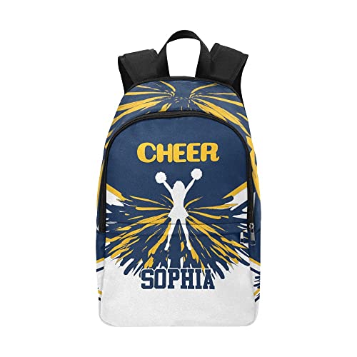 Personalized Cheerleader Navy Blue Gold Backpack with Name Custom Travel Bag for women Men