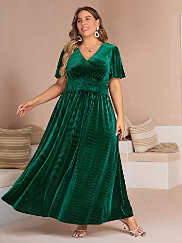 Image of Simplee Women's V Neck Velvet Maxi Dress Short Sleeve Empire Waist Long Formal Dress for Wedding Guest