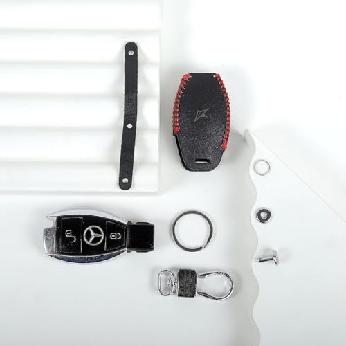 Image of Car Smart Remote Key Cover Case with Metal Keychain Hook Compatible for S Class, C Class, M Class 2 Button (Black)