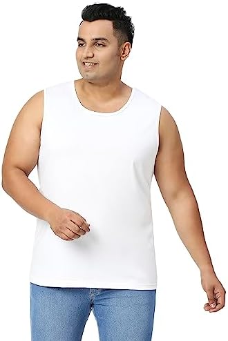 VAISHVIK Men's Plus Size Cotton Sando Tank Top 3XL,4XL,5XL,6XL,7XL,8XL,9XL,10XL | Big & Over Size Sleeveless Vest Baniyan | Round Neck Sando | Comfort Fit | White