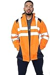 Parsa Fashions Hi Vis Rain Jacket Mens High Visibility Waterproof Reflective Tape Band Safety Zipper Hooded Top Lightweight Sizes Small to 5XL Orange 2XL
