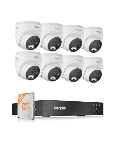 Image of Anlapus 4K Security Camera System with AI Human /Vehicle Detection, Night Vision, 8Pcs 8MP Wired Indoor Outdoor CCTV Cameras, 8CH Home Surveillance DVR with 1TB HDD for 24 /7 Video & Audio Recording