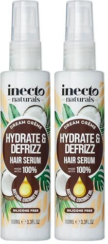 Image of INECTO Naturals Hydrate & Defrizz Coconut Dream Crème Hair Serum 100ml, Anti Frizz, Preservers Moisture for Visibly Smooth Hydrated, 100% Natural Oils, Dry and Damaged (Pack of 2)