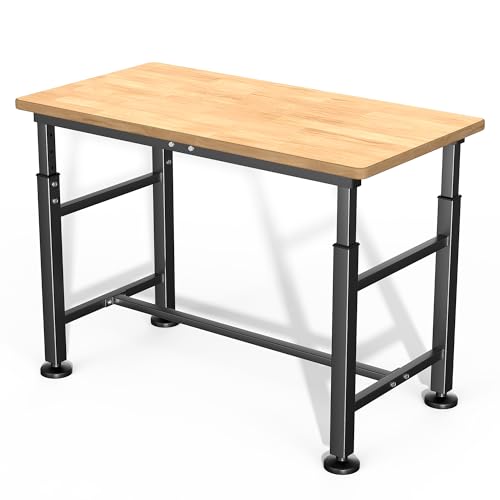 Ultrawall Workbench for Garage 47.5 Adjustable Height Work Table Heavy Duty Rubber Wood Workstation for Workshop Office Home 2000 LBS Load Capacity
