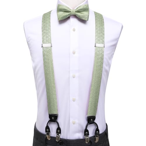 Image of Dubulle Suspender and Bow Tie for Men Paisley Solid Mens Suit Braces Pretied Bowtie and Handkerchief Cufflinks Formal Wedding
