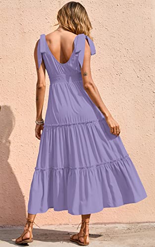 Image of PRETTYGARDEN Women's Cross Neck Summer Sleeveless Tiered Maxi Dress Beach Tie Strap Smocked Long Dresses Pleated Sundress