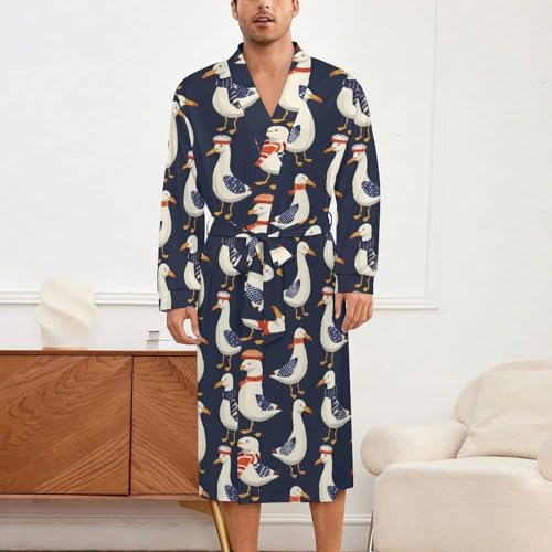 Sea-Gulls in Winter Soft Robe Long Sleeve Bathrobes V Neck Sleepwear Spa Robes with Belt Men Woman2