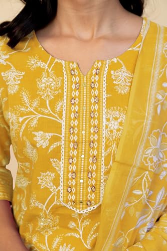 Image of MIRCHI FASHION Pure Cotton Floral Kurta Set for Women with Dupatta & Pant | 3 Piece Straight Fit Ethnic Outfit | Breathable Summer Salwar Suit