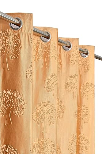 Image of Heavy Quality Punch Tree Curtains 5 Feet Long Set of 1 Pcs | Gold Window Curtains for Living Room, Bedroom | Lightweight 5 Feet Long Drapes for Home Decoration