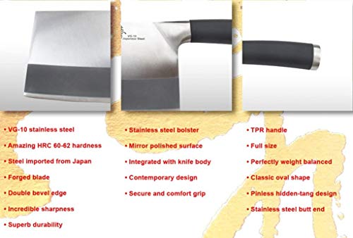 Zhen Japanese Vg-10 3 Layers Forged High Carbon Stainless Steel Heavy-Duty Cleaver Chopping Chef Butcher Knife 8-Inch, Tpr Handle - #TOP4