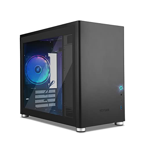 Yeyian Hussar Boîtier Mini Tour PC Ordinateur Jeu Bureau Maison Gaming Matériau Verre Trempé et Métal Comprend 1 Ventilateur ARGB de 120 mm Compatible avec Micro ATX | Mini ITX (Noir)