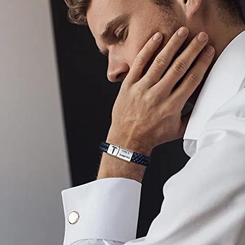 Miniatura 4 de VNOX - Pulsera de cuero trenzado azul con símbolo médico Caduceo y broche magnético, de 6 a 8.3 pulgadas