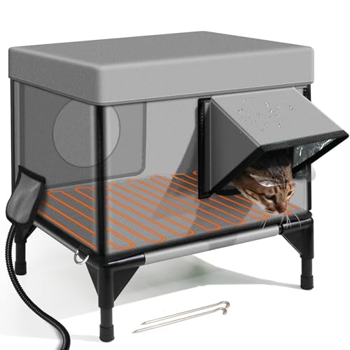 Tyoksi冬用の屋外用暖かいキャットボックスは、防風、防雨、傷防止機能を備えています。電気ヒーター付きの噛みつき防止ホースでさらに安全です。通気性 お手入れ簡単、に適しています オールシーズン 、断熱屋外猫シェルター、防水性と耐候性、冬、納屋、 屋外 屋