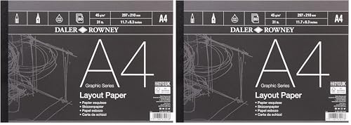 Image of Daler Rowney Graphic Series 45gsm A4 Layout Paper Pad Glued 1 Side, 80 White Sheets, Ideal for Professional Artists & Students (Pack of 2)