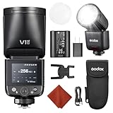 Godox V1 Mid C per Canon V1 Mid-C Flash Fotocamera 55Ws Speedlite Testa Rotonda TTL Mini Flash,con Diffusore a Scarpa Calda 2,4G HSS 1/8000s,Display Touch Colori,USB-C,Compatibile EOS R5 R8 e AK-R1