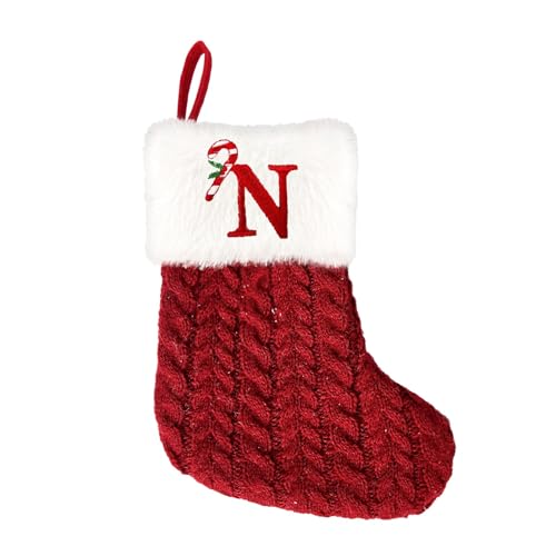 Christmas Stockings with Initials,7.5 Inches Red White Embroidered Knitted Monogram Letter Xmas Stocking,Mini Christmas Stocking for Fireplace Party Tree Family Holiday Decorations - image 1