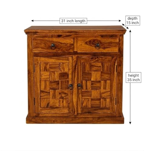 Image of Solid Sheesham Wood Multipurpose Sideboard Storage Cabinet with 2 Drawers & 2 Door for Home | Kitchen Cabinet for Living Room Furniture (Honey)