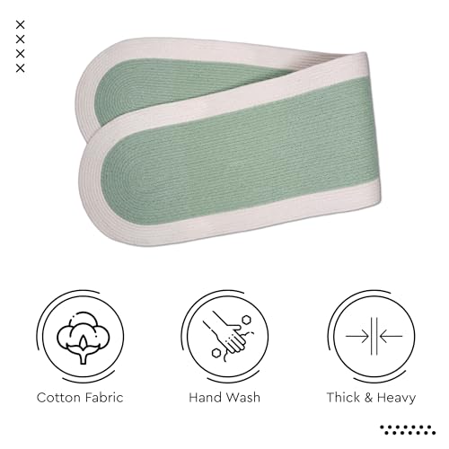 Image of Encasa XO Table Runner for 4 Seater | Handmade Ribbed Style Cotton | 30x137 cm | Sage & Off White | for Dining & Center Table