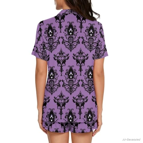 Image of Renewold Women's Short Sleeve Pajama Set Button Down Sleepwear with Notch Collar Soft Lounge Top and Shorts with Pockets