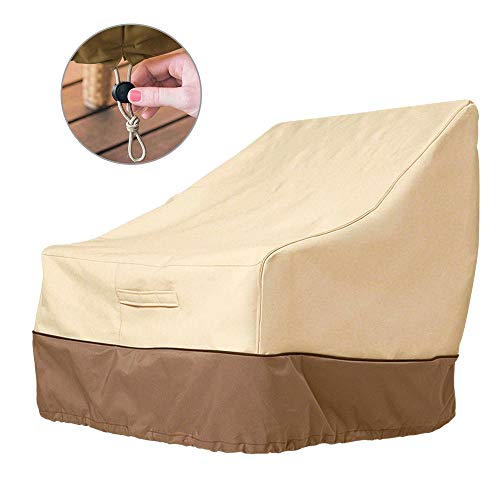 Outdoor High Back Patio Chair Cover Waterproof 210D Oxford Fabric Heavy Duty Garden Rocking Chair Seat Cover Veranda Reclining Rattan Armchair Furniture Lounge Deep Seat Chair Protector Beige