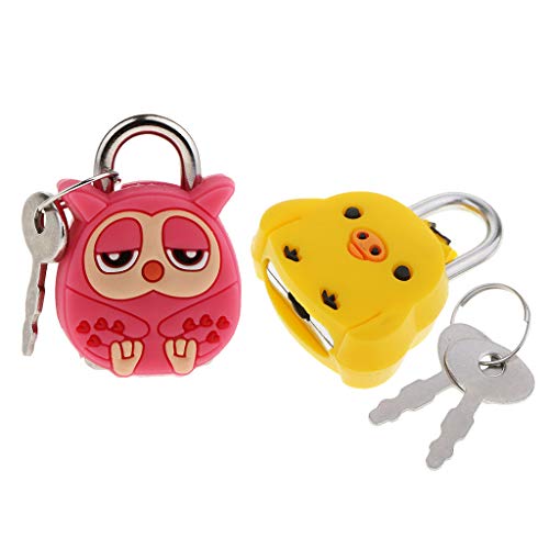 Menolana Cadeados pequenos de metal de coruja para pintinho e mala, chave de bloqueio de artesanato