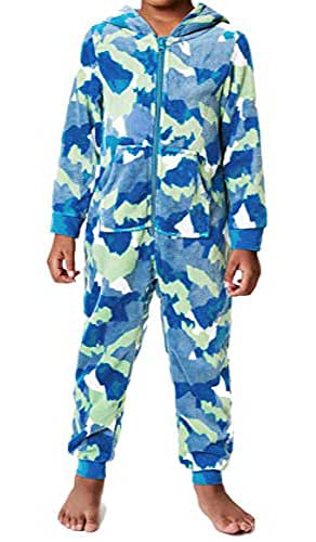 Wunsy Combinaison camouflage tout-en-un en polaire à capuche pour garçons ou filles de 3 à 15 ans Bleu ou vert, bleu, 14-15 ans Cover