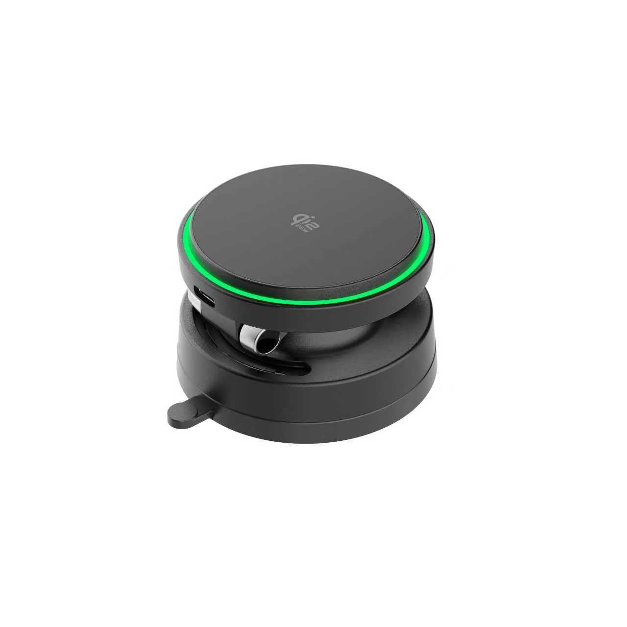 WYE Caricabatterie magnetico wireless da auto da 25 W con ricarica rapida Q12.2-MPP, supporto da cruscotto e ricarica USB-C, per iPhone da 12 a 17, nero
