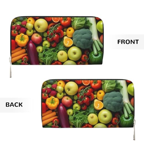 Fresh Fruits And Vegetabl Printed Zip Around Long Wallet For Women Men Pu Leather Clutch Purse,Card Holder, Coin Pocket Stylish Travel Leather Billfold For Daily Use & Gifting3