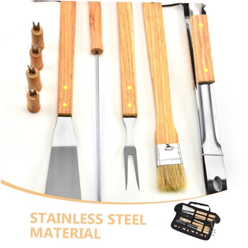 Set de herramientas para parrilla 10 pcs acero inoxidable mango madera miniatura 7