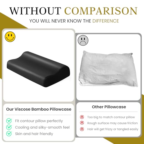 Image of Cooling Contour Pillowcase- Rayon Derived from Bamboo Pillow Case Cover for Contour Cervical Neck Pillow- Breathable Silky Soft Pillowcase for Hot Sleepers,24 x14 x5 /3.7 Inches 1 Piece Black