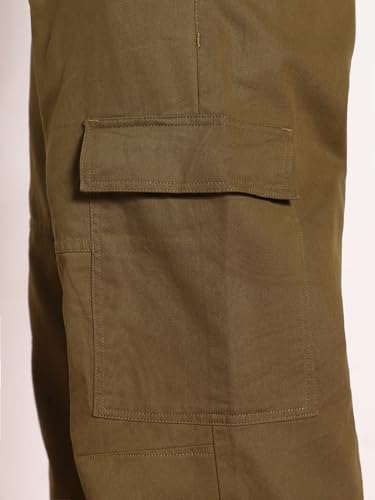 Image of Urbano Fashion Men's Loose Baggy Fit Solid Cargo Chino Trouser Pant with 6 Pockets Non-Stretchable