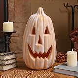 Jingmore 13.4 Inch Terracotta Pumpkin Decoration Large Plastic Jack O' Lantern Reusable Carved Pumpkin Lantern for Thanksgiving Halloween Fall Indoor Outdoor Decor Party Centerpiece