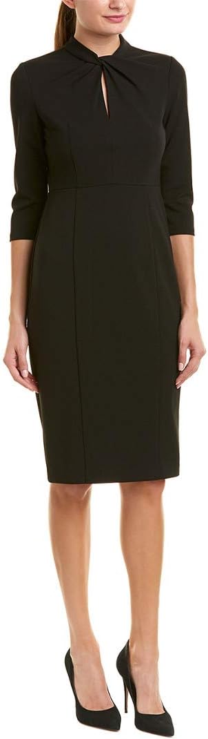Donna Morgan Womens Stretch Crepe 3/4 Sleeve Twisted Neckline Sheath Dress