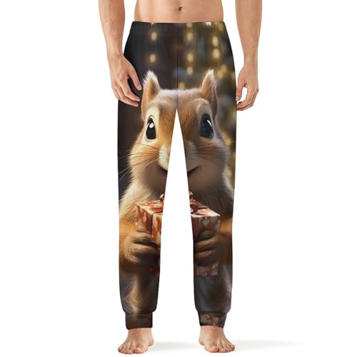 Christmas Squirrel Men's Pajamas Casual Sleep Pants Sweatpants Soft Sleepwear for Home
