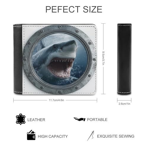 Angry Shark Soft PU Leather Bifold Wallet, Coin Purse Credit Pass Case, Durable Card-Holder Slim Billfold for Men Woman Money Storage2